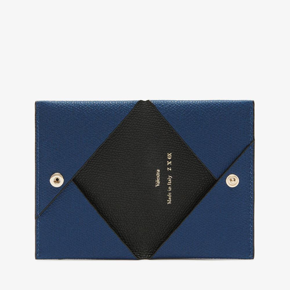 Valextra Porta Carte Da Donna In Pelle Blu Zaffiro E Nera | Valextra