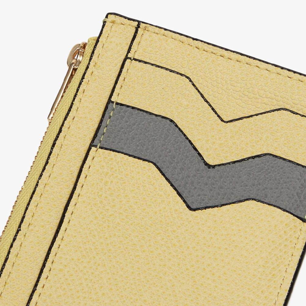 Valextra Porta Carte Da Donna In Pelle Gialla E Grigia Di Lusso | Valextra