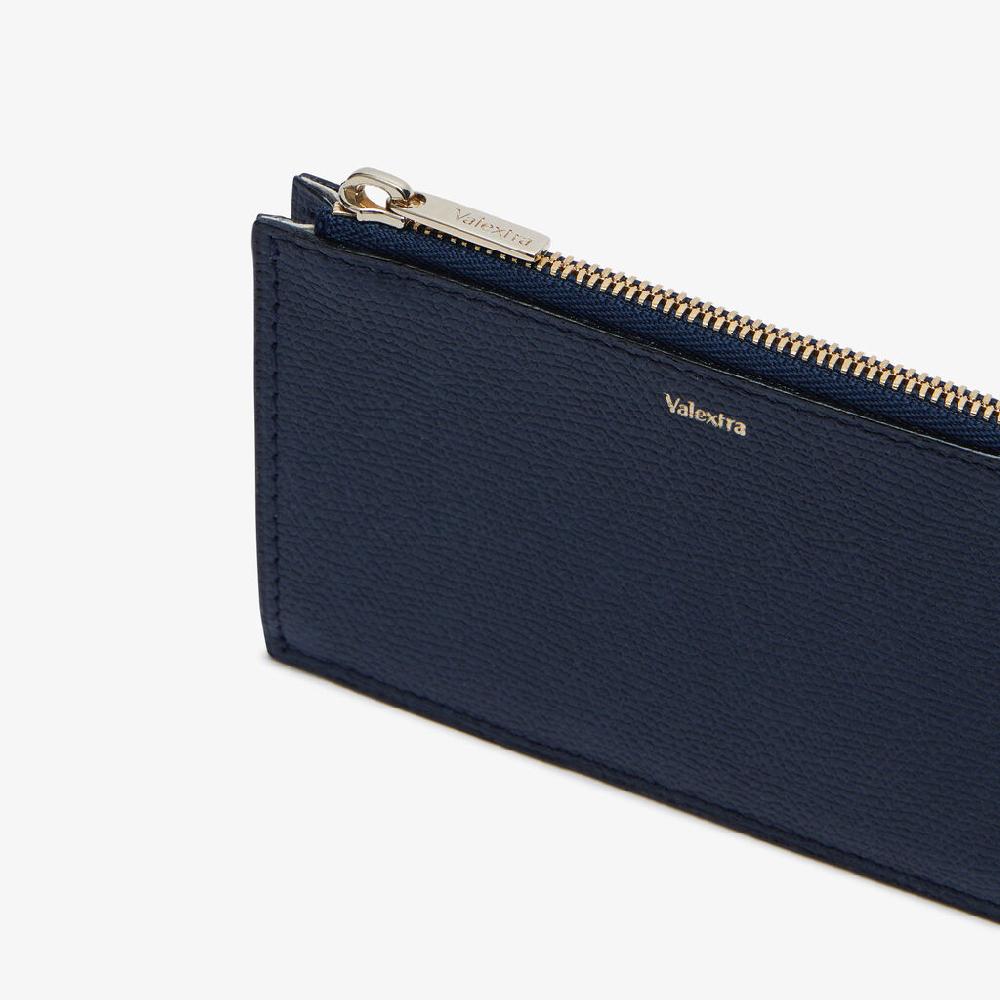 Valextra Porta Carte Da Uomo Con Zip Di Lusso In Pelle Blu | Valextra