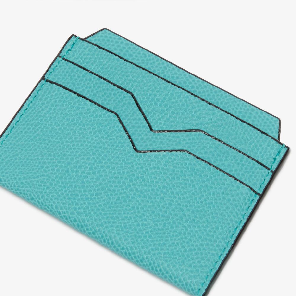 Valextra Porta Carte Di Credito Compatto In Pelle Azzurra | Valextra