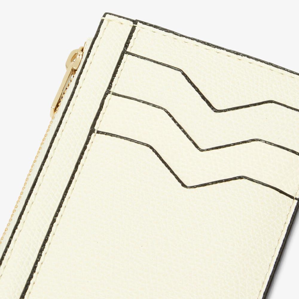 Valextra Porta Carte Raffinato In Pelle Bianca Con Zip | Valextra