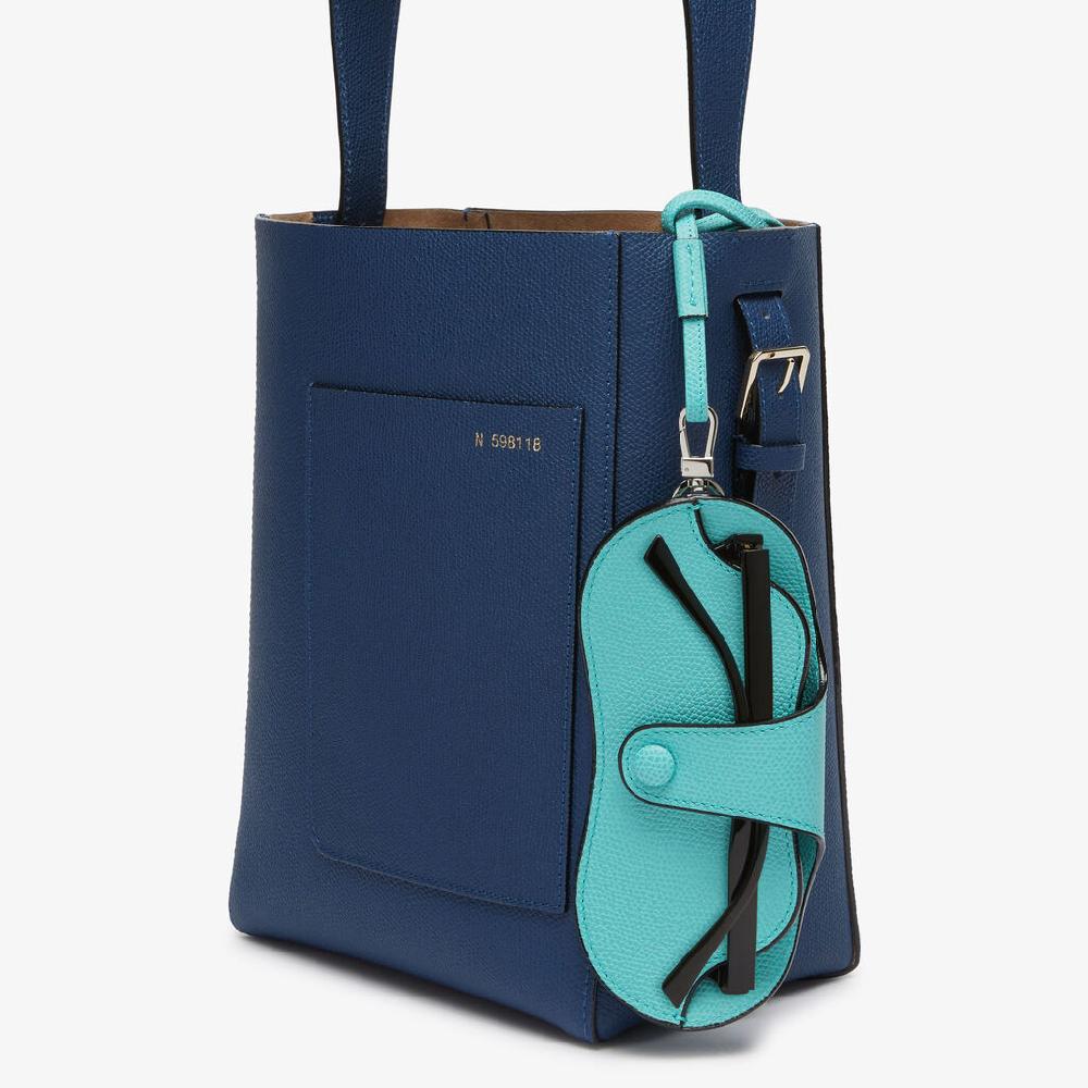 Valextra Porta Occhiali Con Tracolla Di Lusso In Pelle Azzurra | Valextra