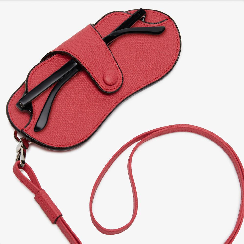 Valextra Porta Occhiali Con Tracolla | Pelle Di Vitello Millepunte | Rosa Fragola | Valextra