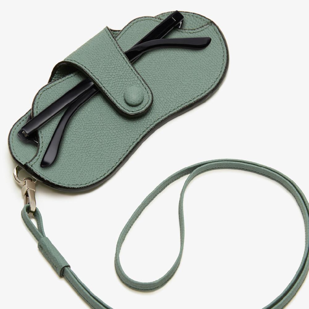 Valextra Porta Occhiali Con Tracolla | Pelle Di Vitello Millepunte | Verde Eucalipto | Valextra