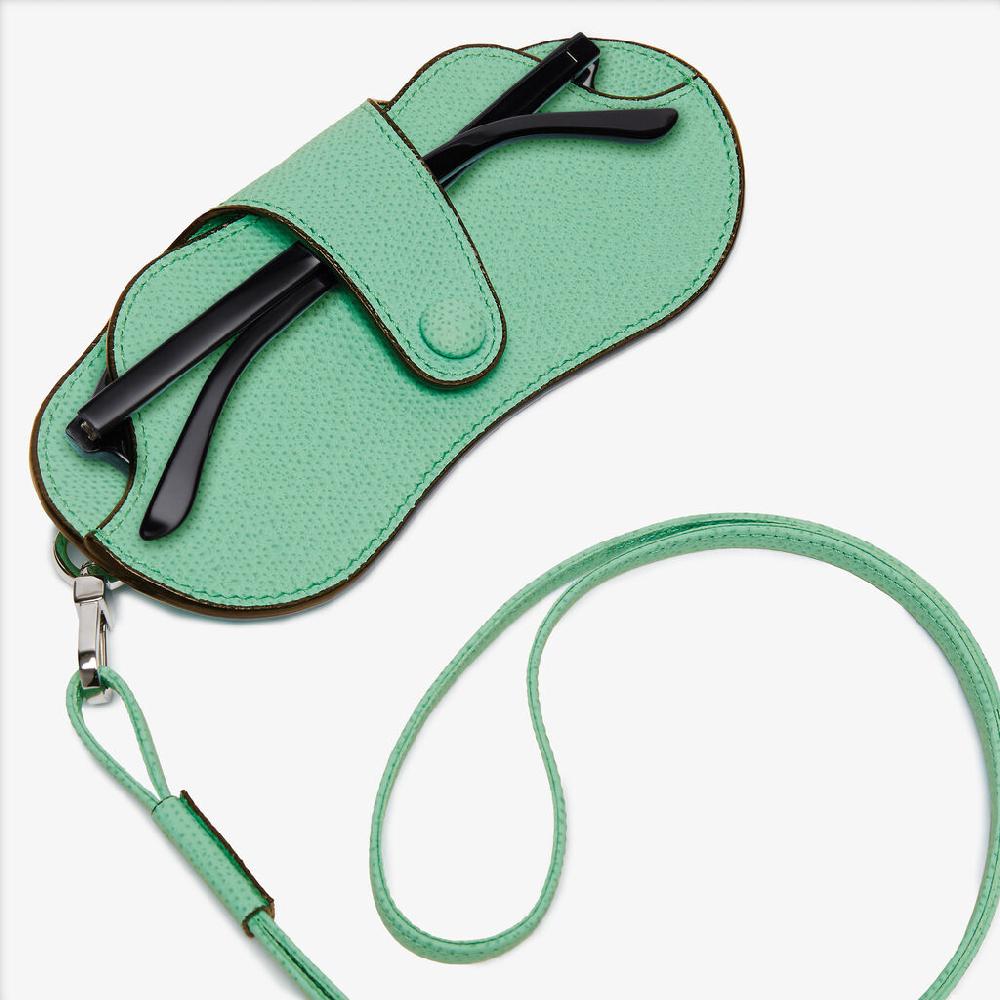 Valextra Porta Occhiali Con Tracolla | Pelle Di Vitello Millepunte | Verde LatteMenta | Valextra
