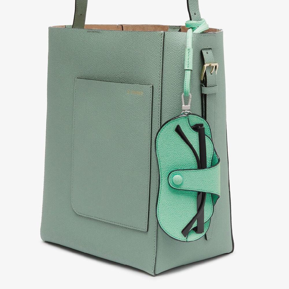 Valextra Porta Occhiali Con Tracolla | Pelle Di Vitello Millepunte | Verde LatteMenta | Valextra