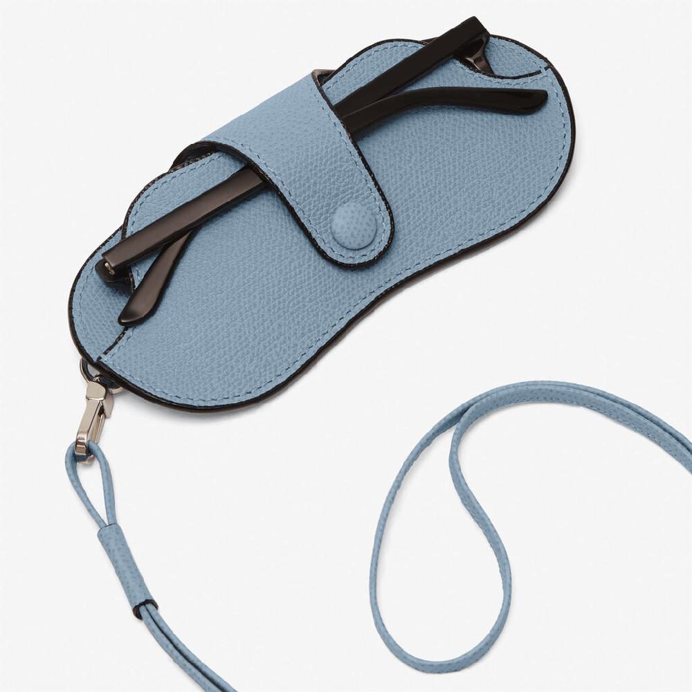 Valextra Porta Occhiali In Pelle Azzurra Con Tracolla | Valextra