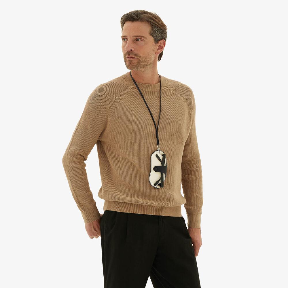 Valextra Porta Occhiali In Pelle Bianca E Nera Con Tracolla | Valextra