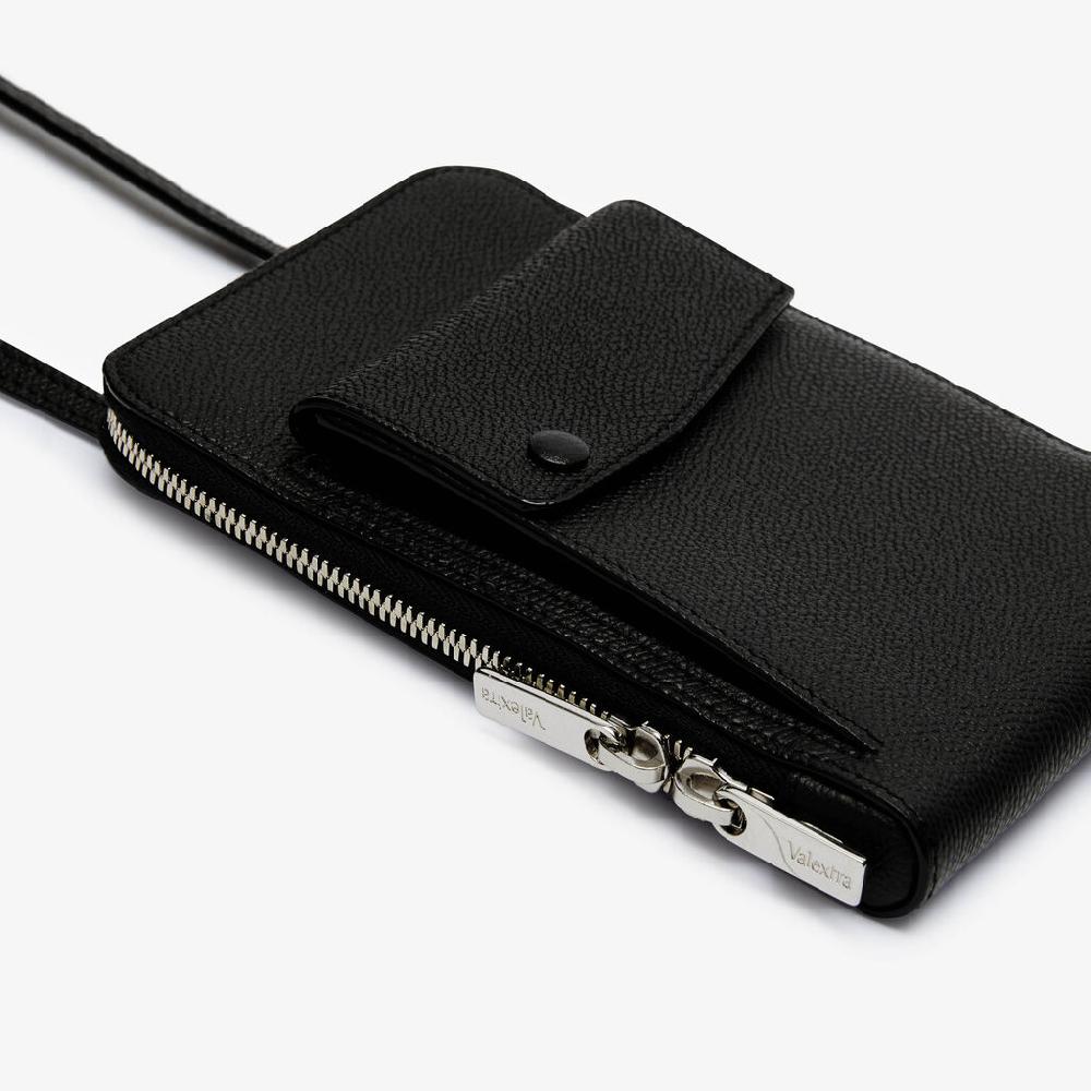Valextra Porta Telefono A Tracolla In Pelle Nera Di Lusso | Valextra Pocket