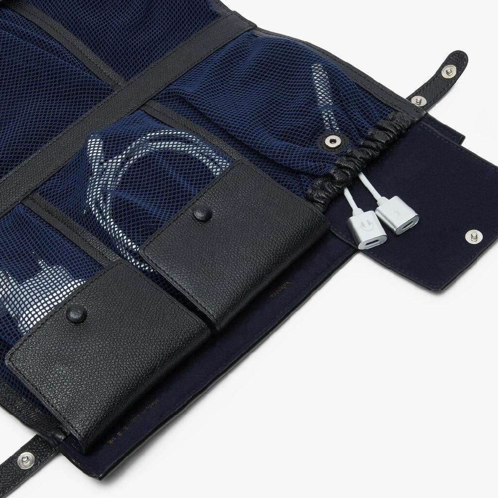 Valextra Portacavi Pieghevole Da Viaggio In Pelle Nera | Valextra