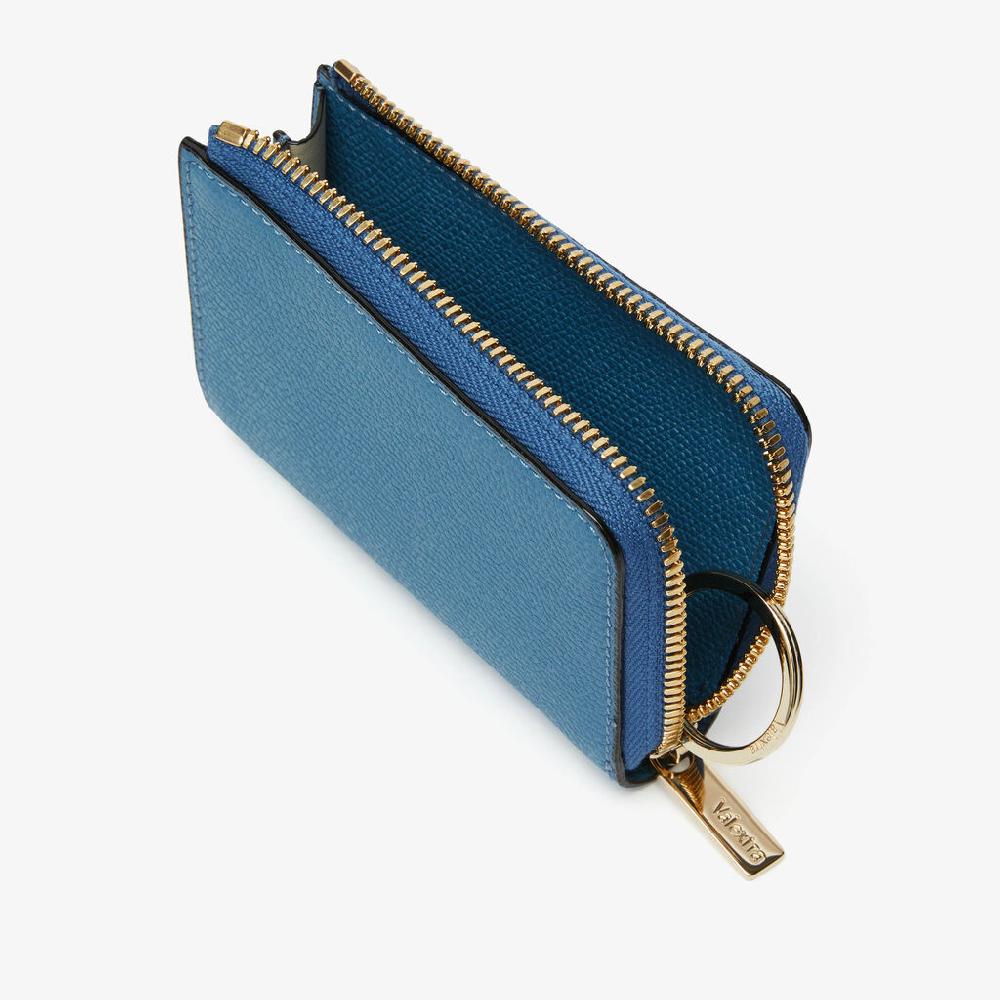 Valextra Portachiavi Chiuso Con Zip In Pelle Blu Cobalto | Valextra Zip Around