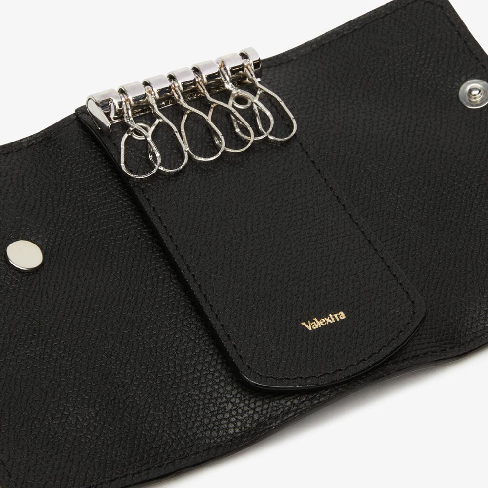 Valextra Portachiavi In Pelle Nera Con Bottone | Valextra Tric Trac