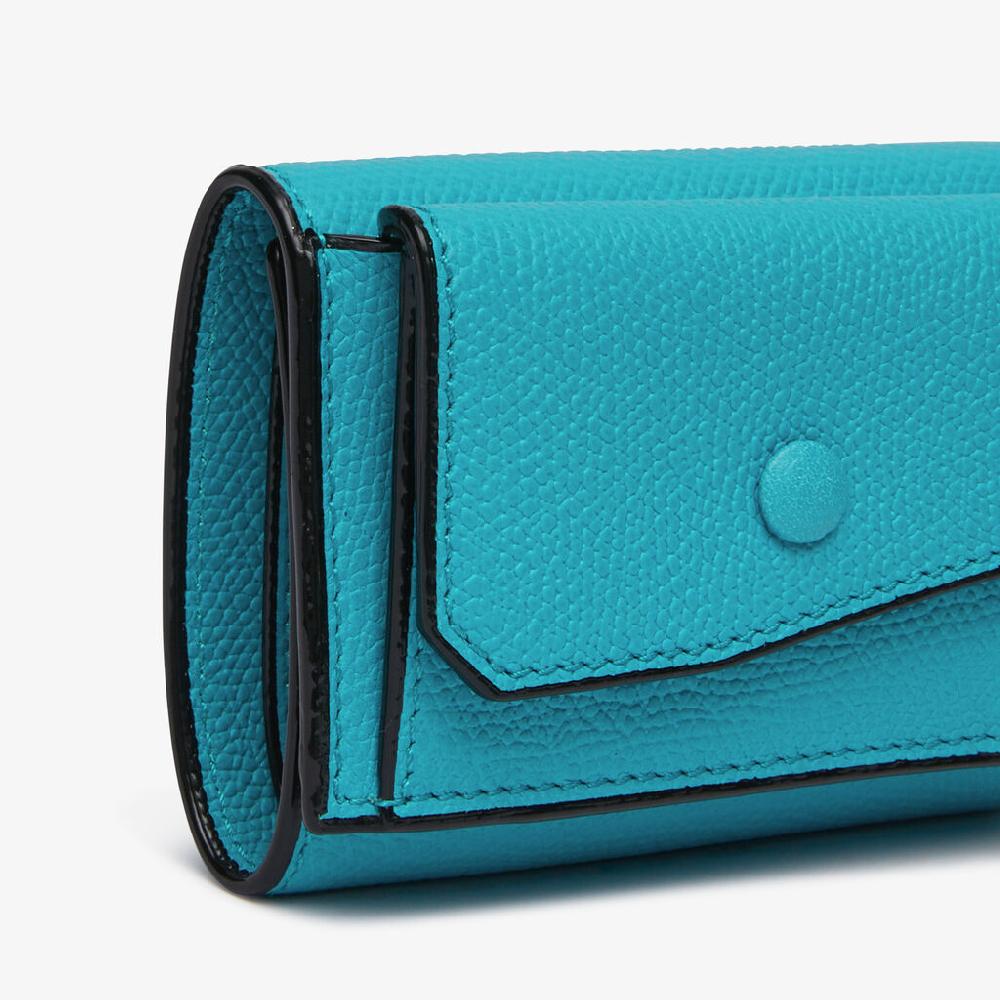 Valextra Portafoglio Bifold Con Porta Monete In Pelle Blu | Valextra