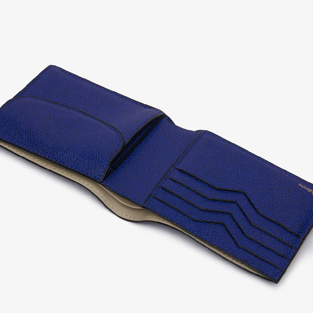 Valextra Portafoglio Bifold In Pelle Blu Con Portamonete | Valextra