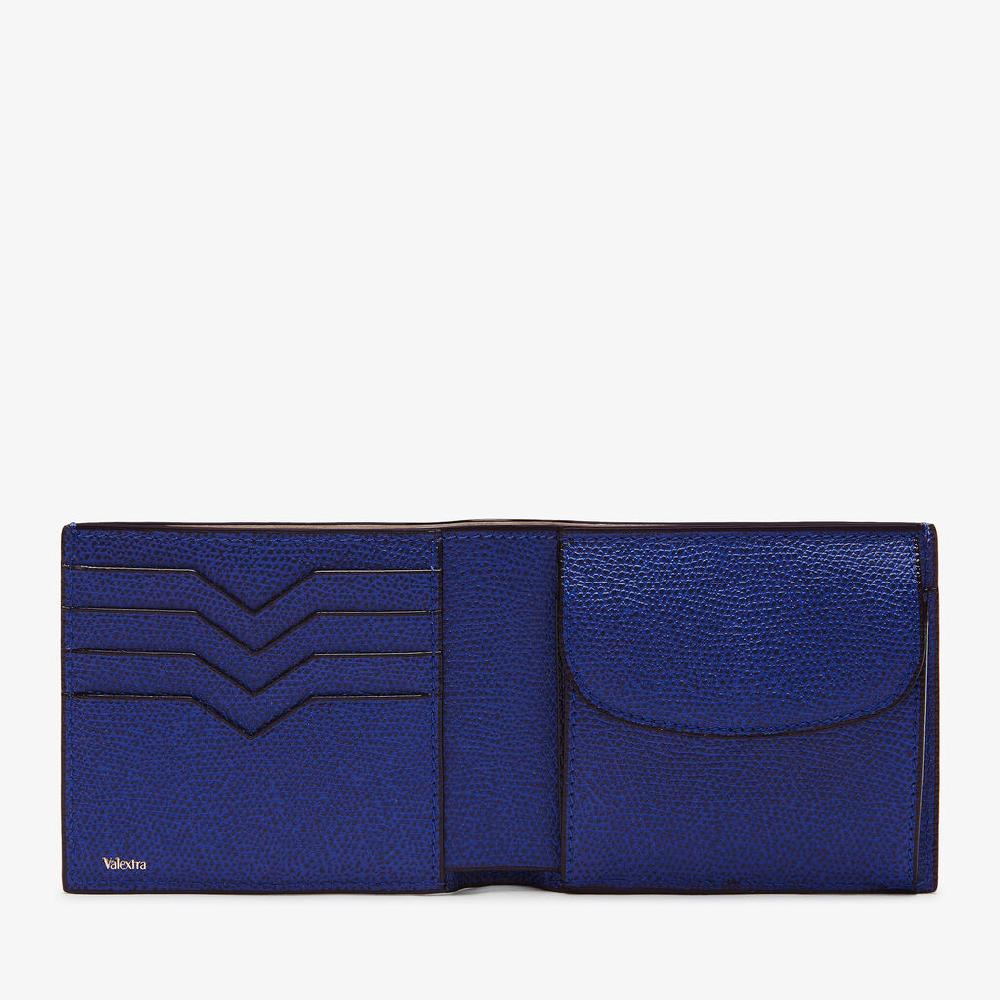 Valextra Portafoglio Bifold In Pelle Blu Con Portamonete | Valextra