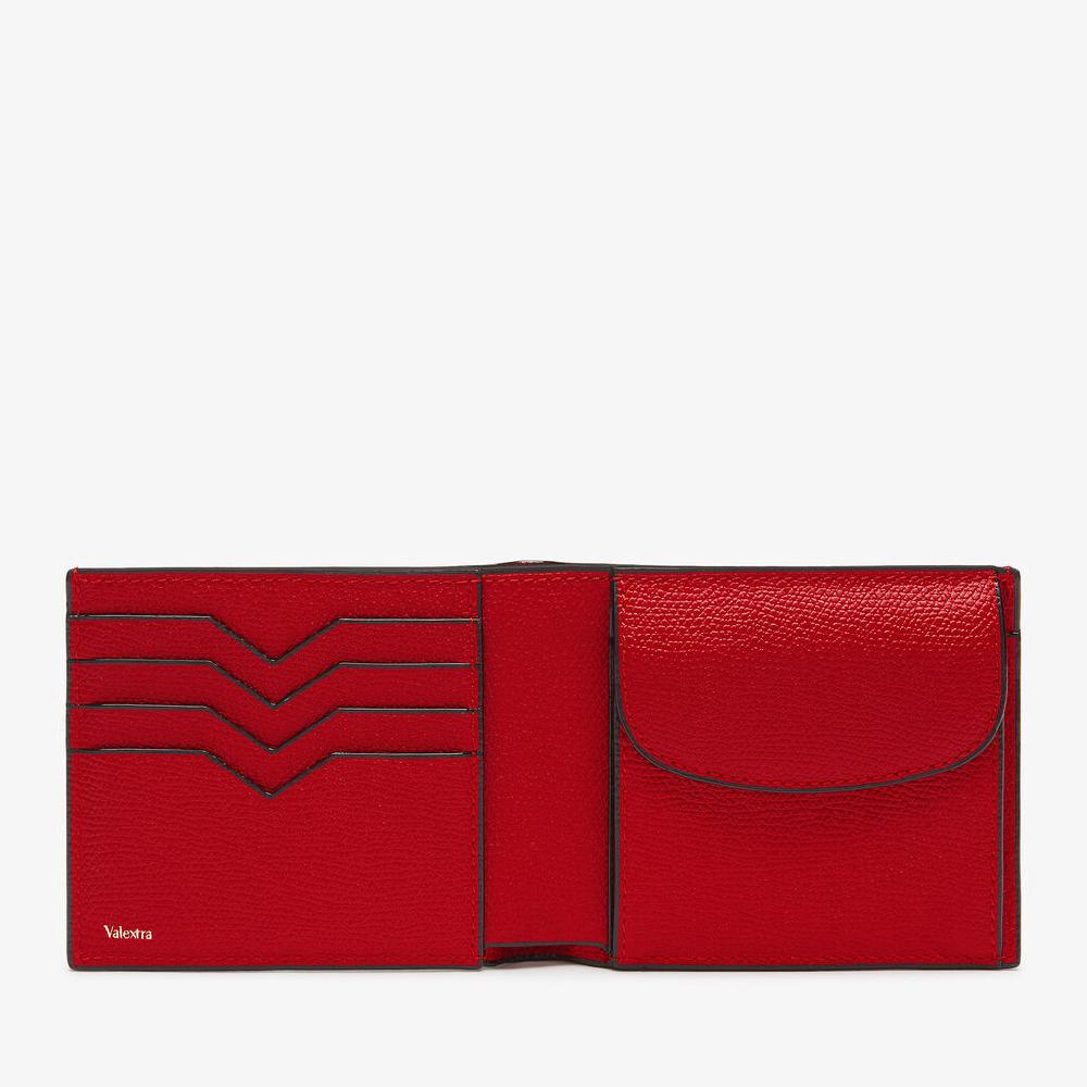 Valextra Portafoglio Bifold In Pelle Rossa Con Portamonete | Valextra