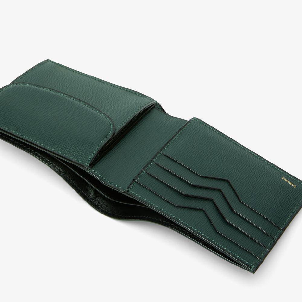Valextra Portafoglio Bifold In Pelle Verde Con Portamonete | Valextra