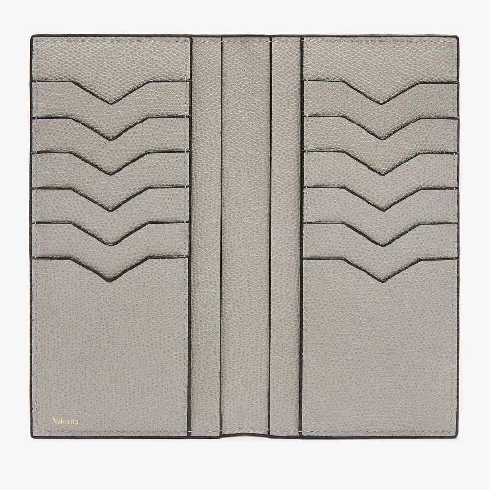 Valextra Portafoglio Bifold Verticale In Pelle Grigio Chiaro | Valextra