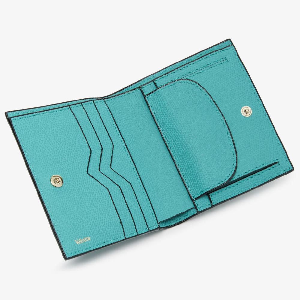Valextra Portafoglio Compatto 3 CC Con Portamonete | Pelle Di Vitello Millepunte | Blu Oceano | Valextra