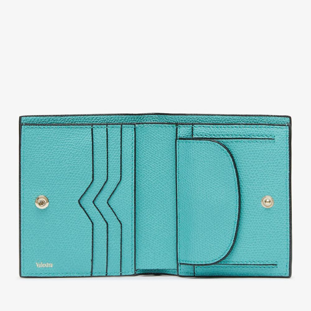 Valextra Portafoglio Compatto 3 CC Con Portamonete | Pelle Di Vitello Millepunte | Blu Oceano | Valextra