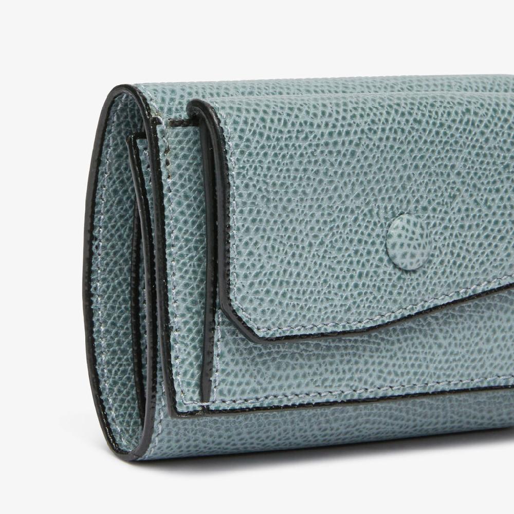 Valextra Portafoglio Compatto Con Portamonete In Pelle Azzurra Cerulea | Valextra