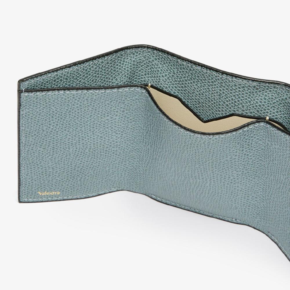 Valextra Portafoglio Compatto Con Portamonete In Pelle Azzurra Cerulea | Valextra