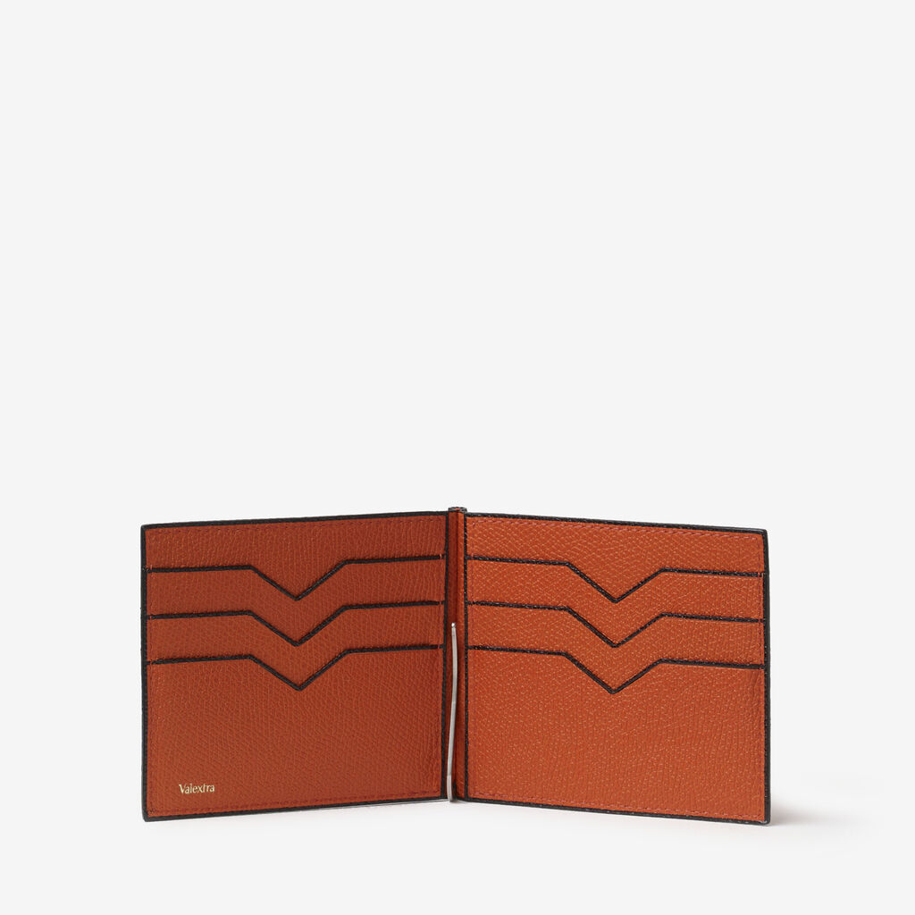 Valextra Portafoglio Con Fermasoldi In Pelle Arancione | Valextra Milano