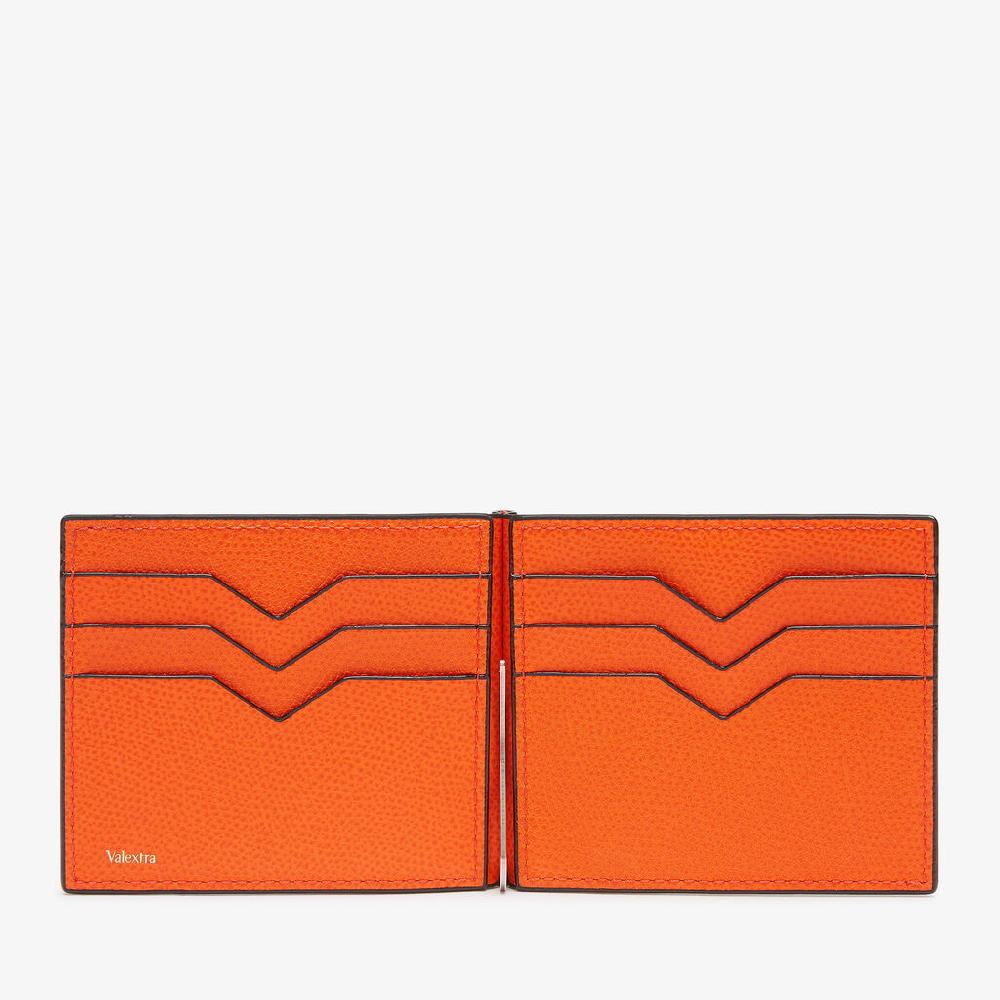 Valextra Portafoglio Con Fermasoldi In Pelle Arancione | Valextra Milano