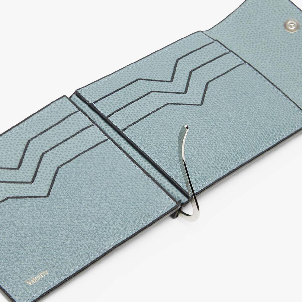 Valextra Portafoglio Con Fermasoldi In Pelle Azzurra Cerulea | Valextra