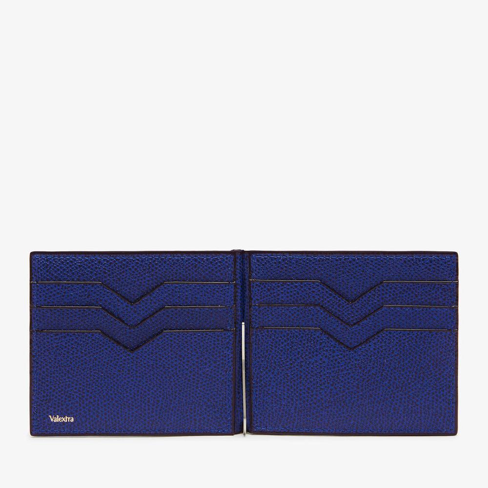 Valextra Portafoglio Con Fermasoldi In Pelle Blu | Valextra