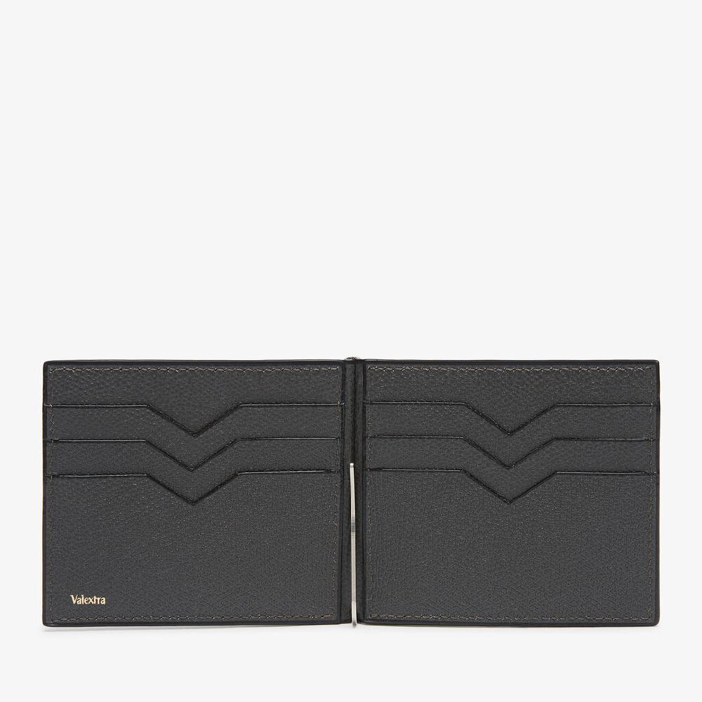 Valextra Portafoglio Con Fermasoldi In Pelle Grigia | Valextra