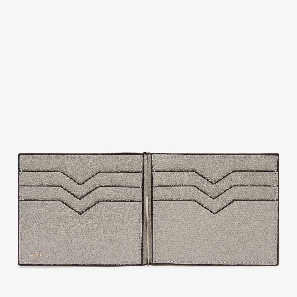 Valextra Portafoglio Con Fermasoldi In Pelle Grigio Chiaro | Valextra