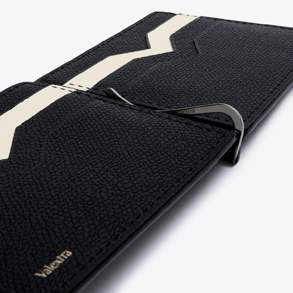 Valextra Portafoglio Con Fermasoldi In Pelle Nero E Bianco | Valextra