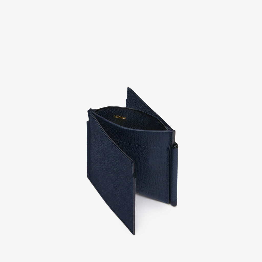 Valextra Portafoglio Con Fermasoldi Trifold In Pelle Blu | Valextra