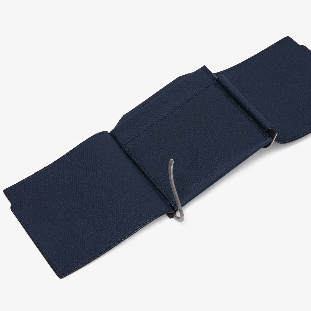 Valextra Portafoglio Con Fermasoldi Trifold In Pelle Blu | Valextra