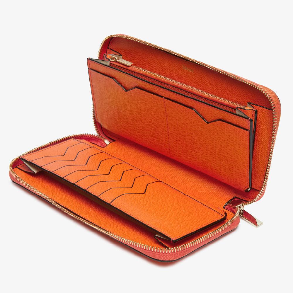 Valextra Portafoglio Da Donna In Pelle Arancione | Valextra Zip Around