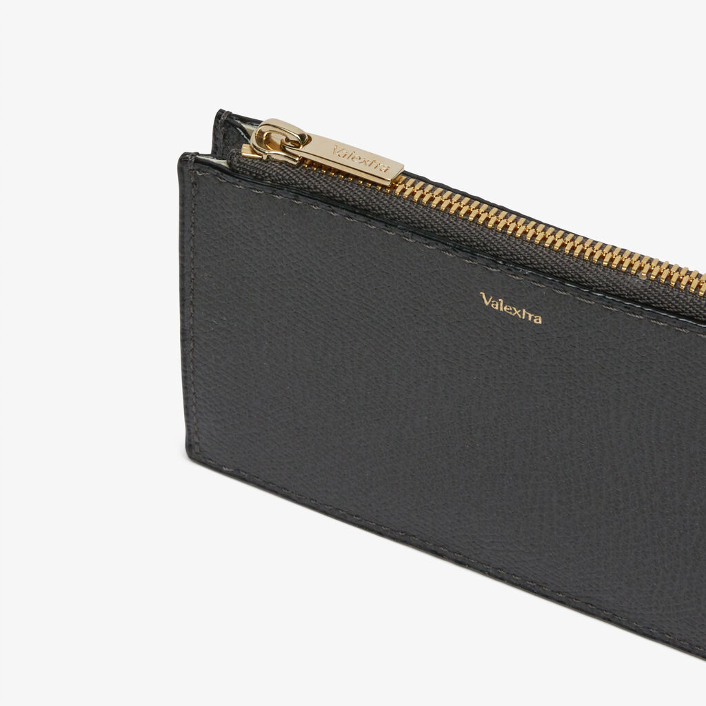 Valextra Portafoglio E Porta Carte Con Zip In Pelle Grigia | Valextra