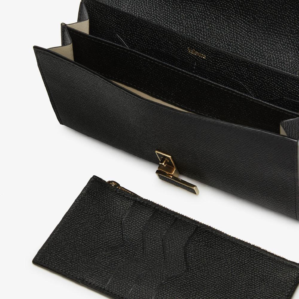 Valextra Portafoglio Grande Con Catena Tracolla In Pelle Nera | Valextra Iside