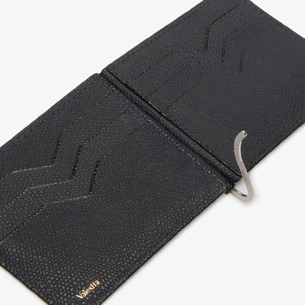 Valextra Portafoglio Grip Semplice | Pelle Di Vitello Millepunte | Blu Notte | Valextra