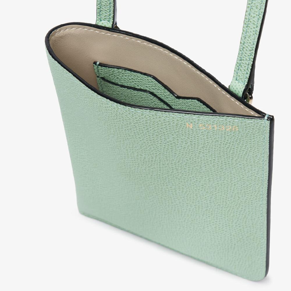 Valextra Portafoglio In Pelle Verde Acqua Con Tracolla | Valextra Soft