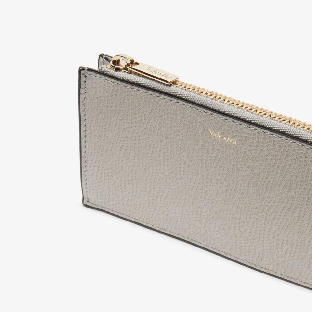 Valextra Portafoglio Portamonete In Pelle Grigio Chiaro | Valextra