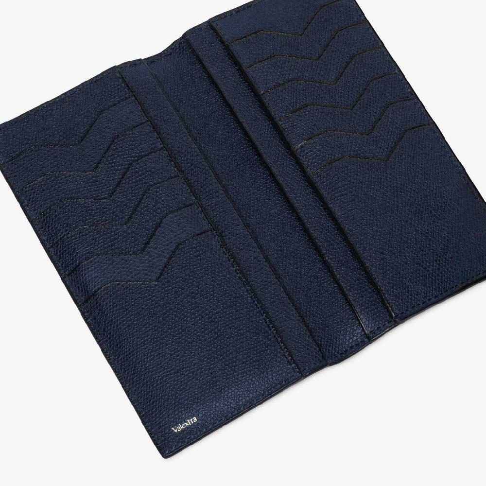 Valextra Portafoglio Verticale Bifold Di Lusso In Pelle Blu | Valextra