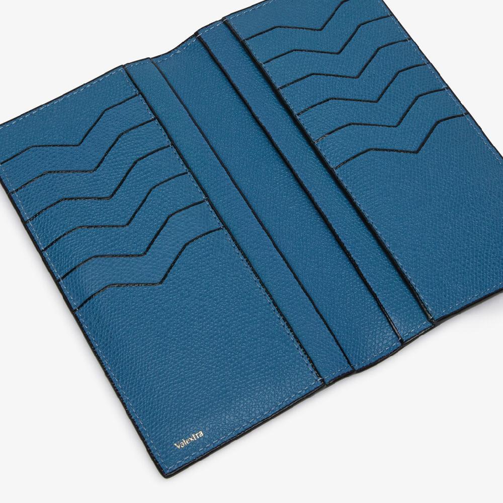 Valextra Portafoglio Verticale Bifold In Pelle Blu Cobalto | Valextra