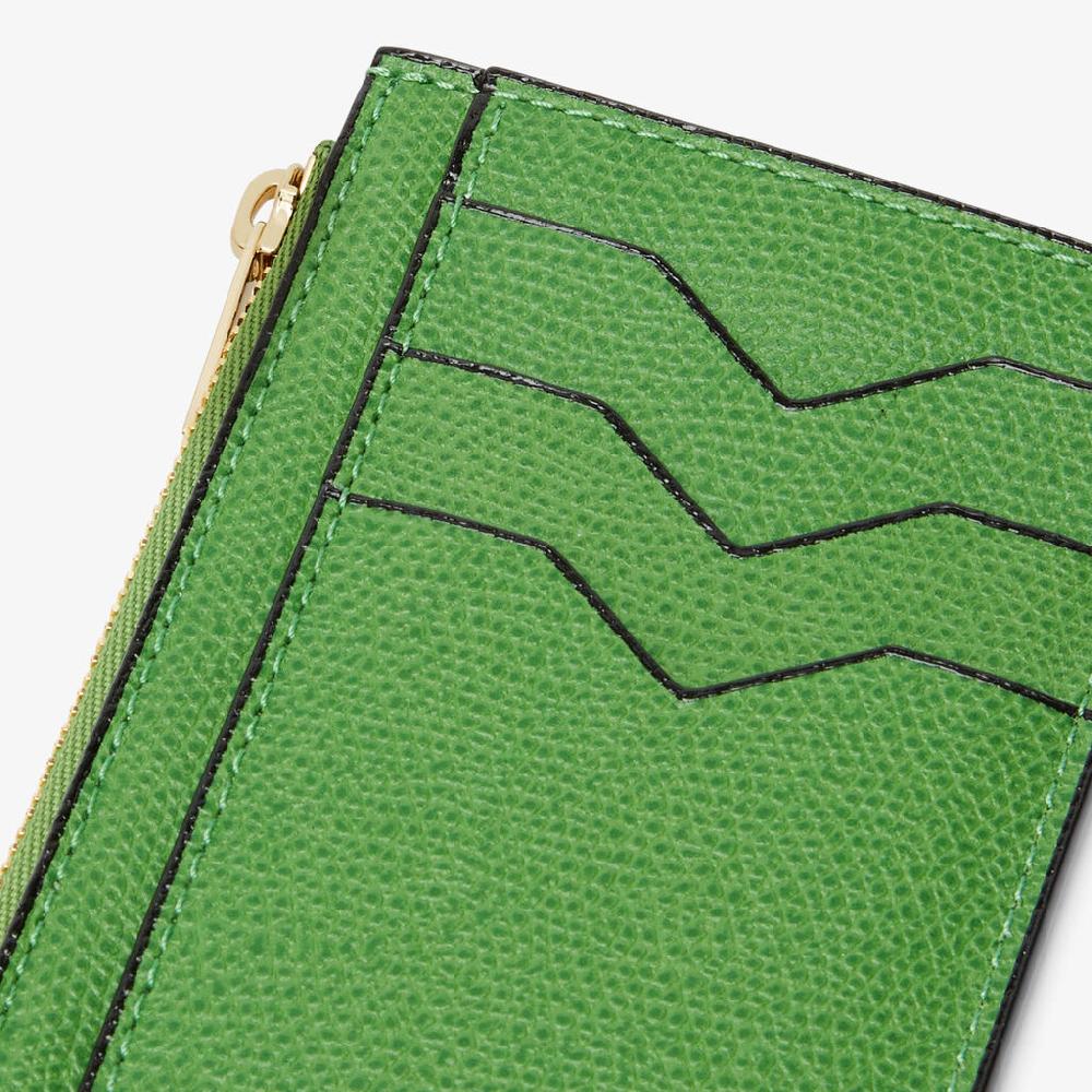 Valextra Portamonete Elegante In Pelle Verde Con Zip | Valextra