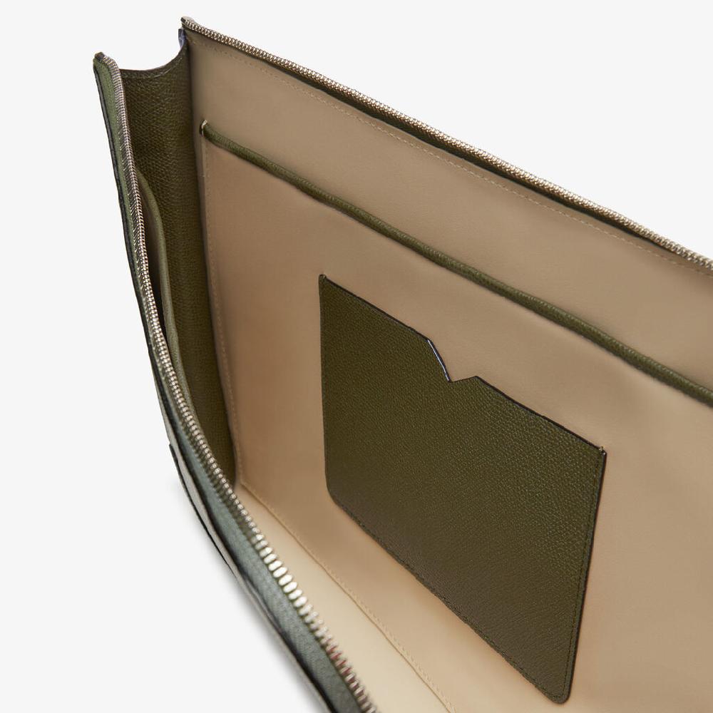 Valextra Portfolio Da Uomo In Pelle Verde Militare | Valextra My Logo