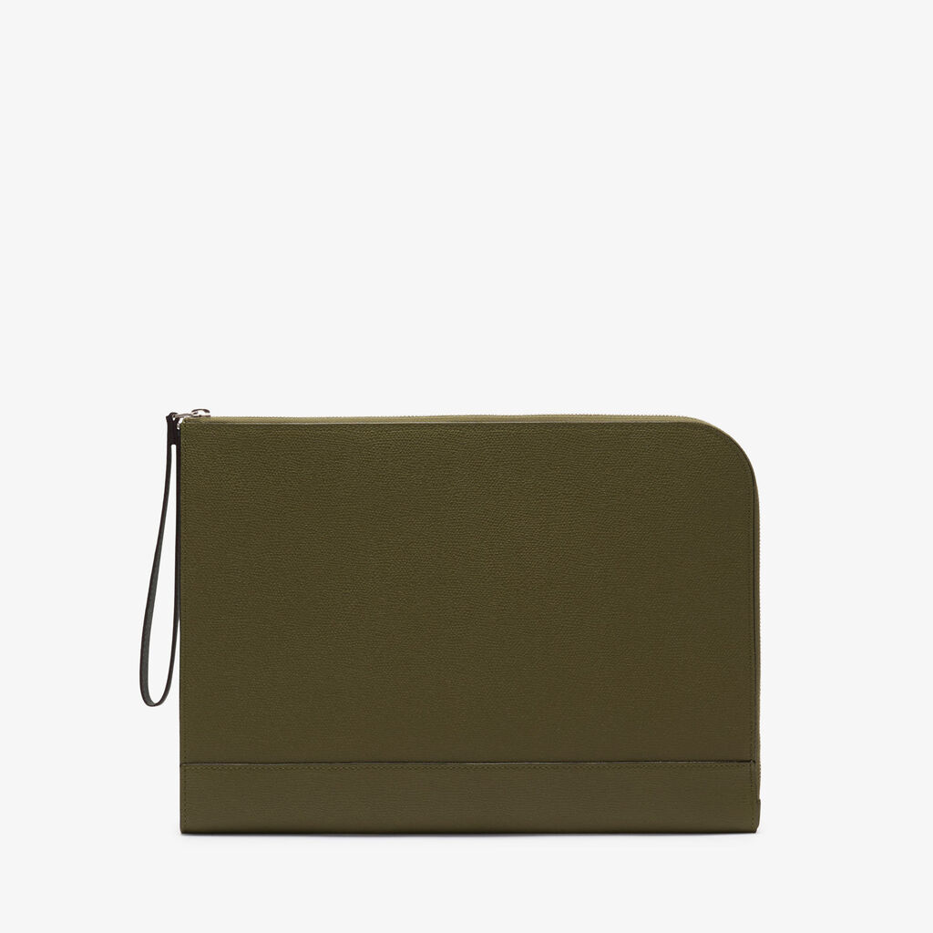 Valextra Portfolio da Uomo in Pelle Verde Militare | Valextra My Logo