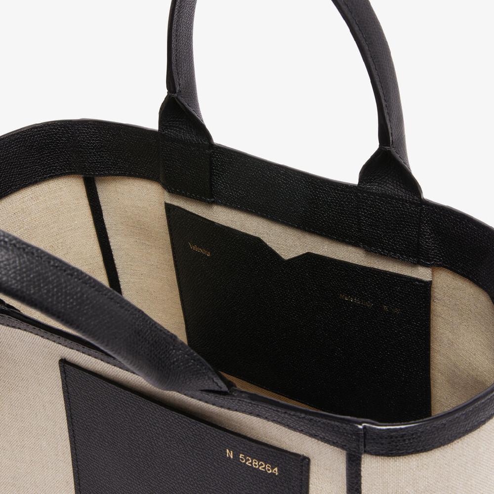 Valextra Shopping Bag In Canvas Mini In Tela Marrone | Valextra