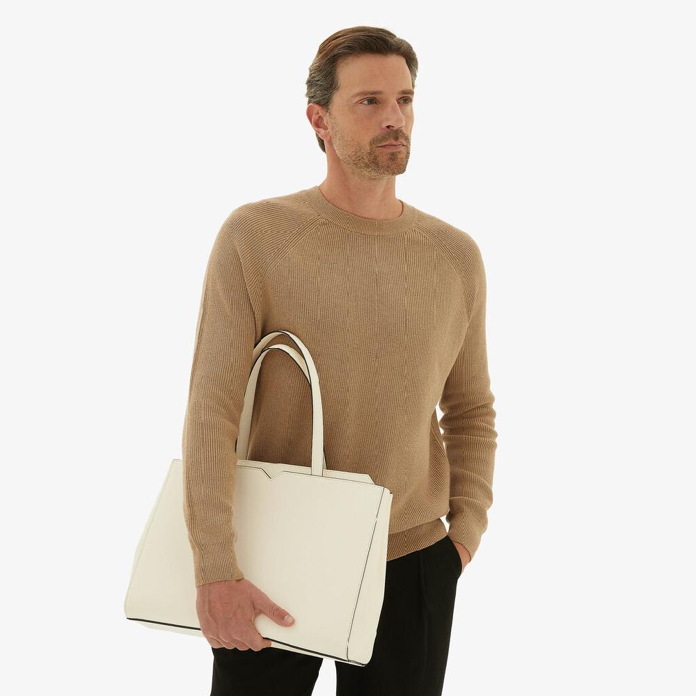 Valextra Shopping Bag Orizzontale Da Uomo In Pelle Bianca | Valextra V-Line
