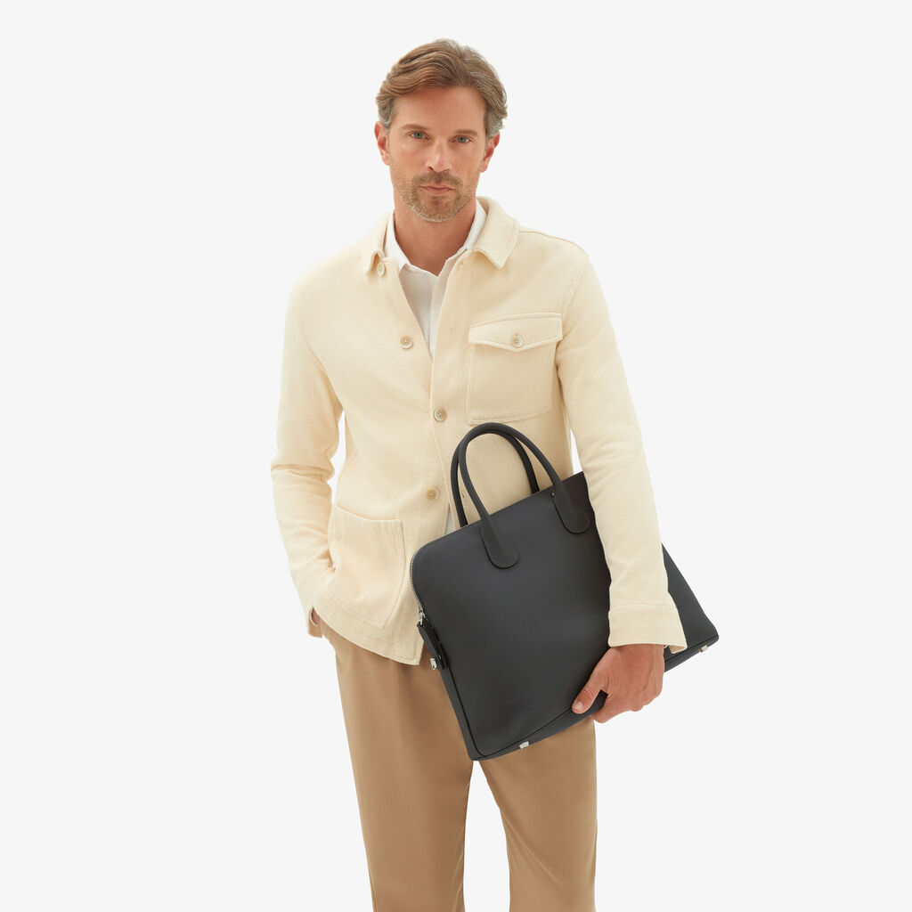 Valextra Tote Bag Con Tracolla In Pelle Grigia | Valextra My Logo