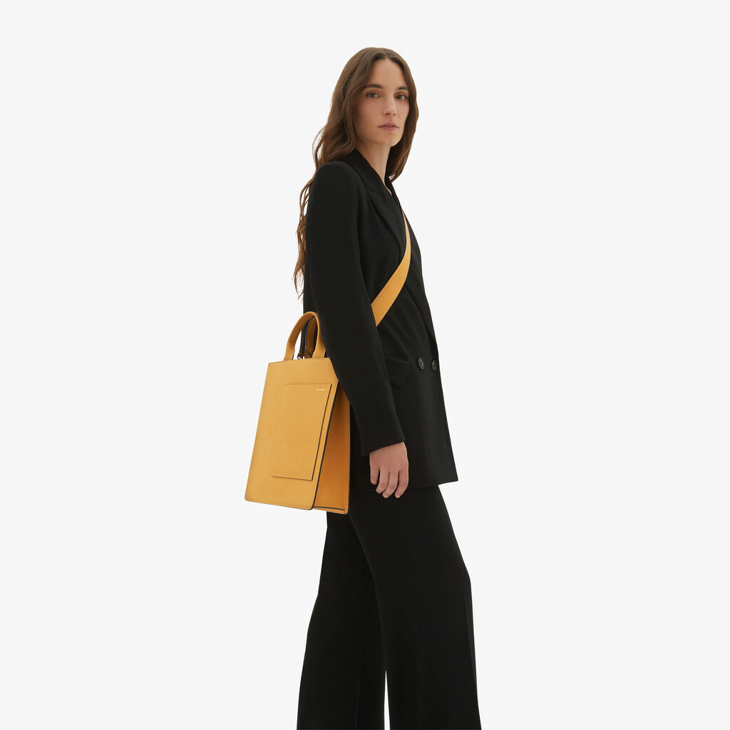 Valextra Tote Bag Con Tracolla Mini In Pelle Arancio-giallo | Valextra Boxy